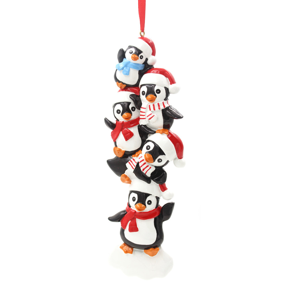 Penguin Buddies Family Of 5 Personalized Christmas Tree Ornament