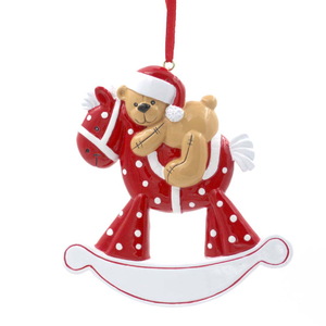 Baby Rocking Horse With Bear Personalized Christmas Tree Ornament