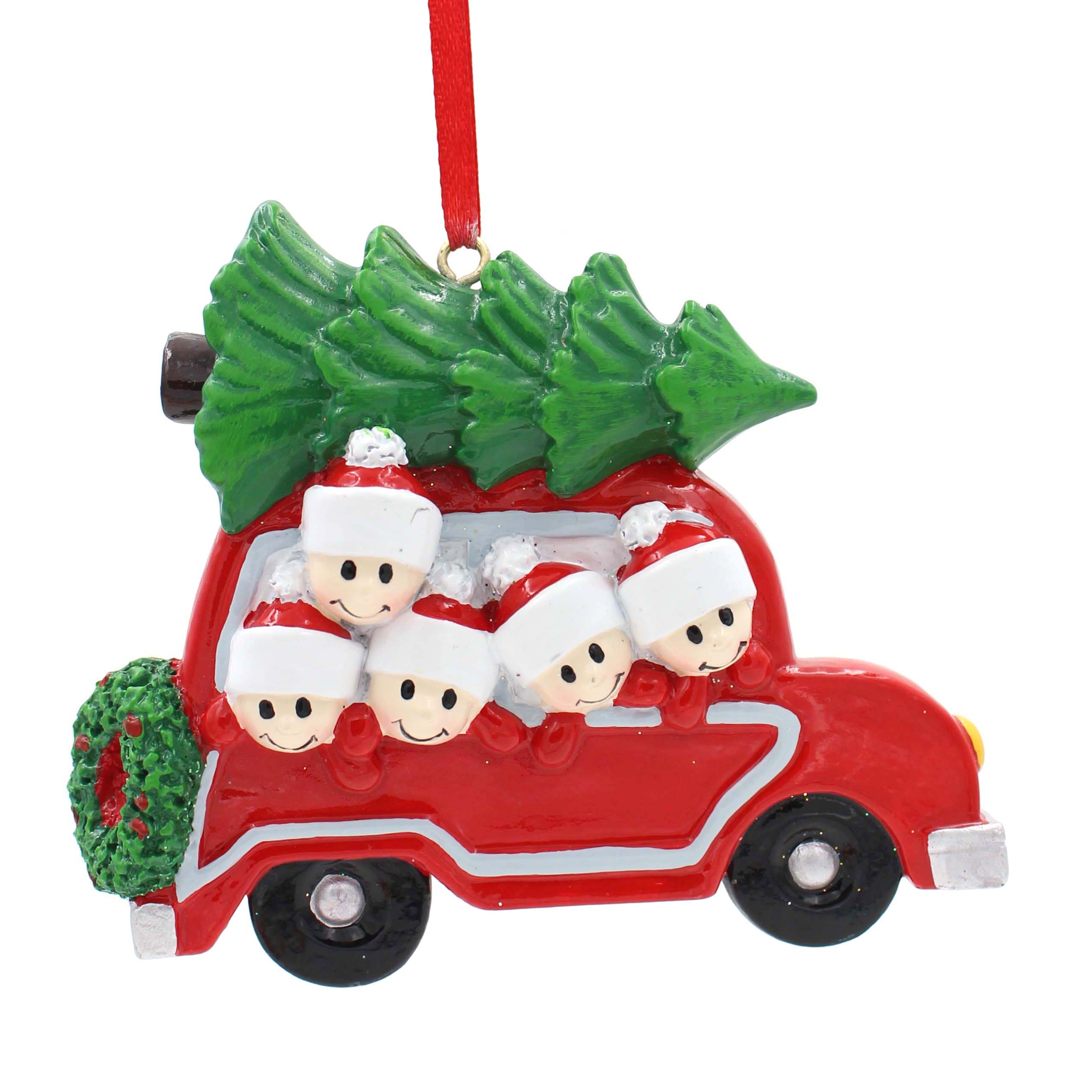 Kids In Car Family Of 6 Personalized Christmas Tree Ornament