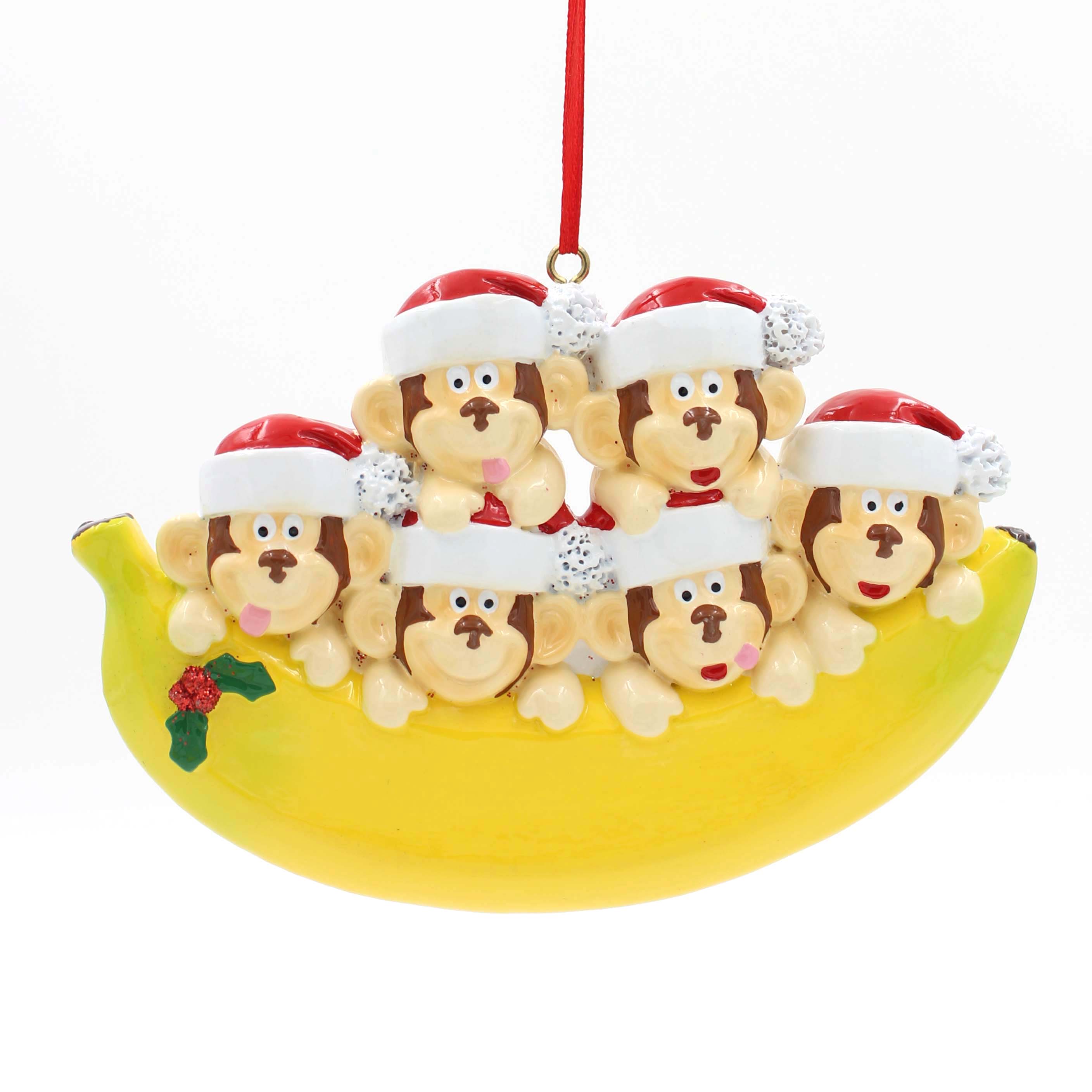Monkey Family Of 6 Personalized Christmas Tree Ornament