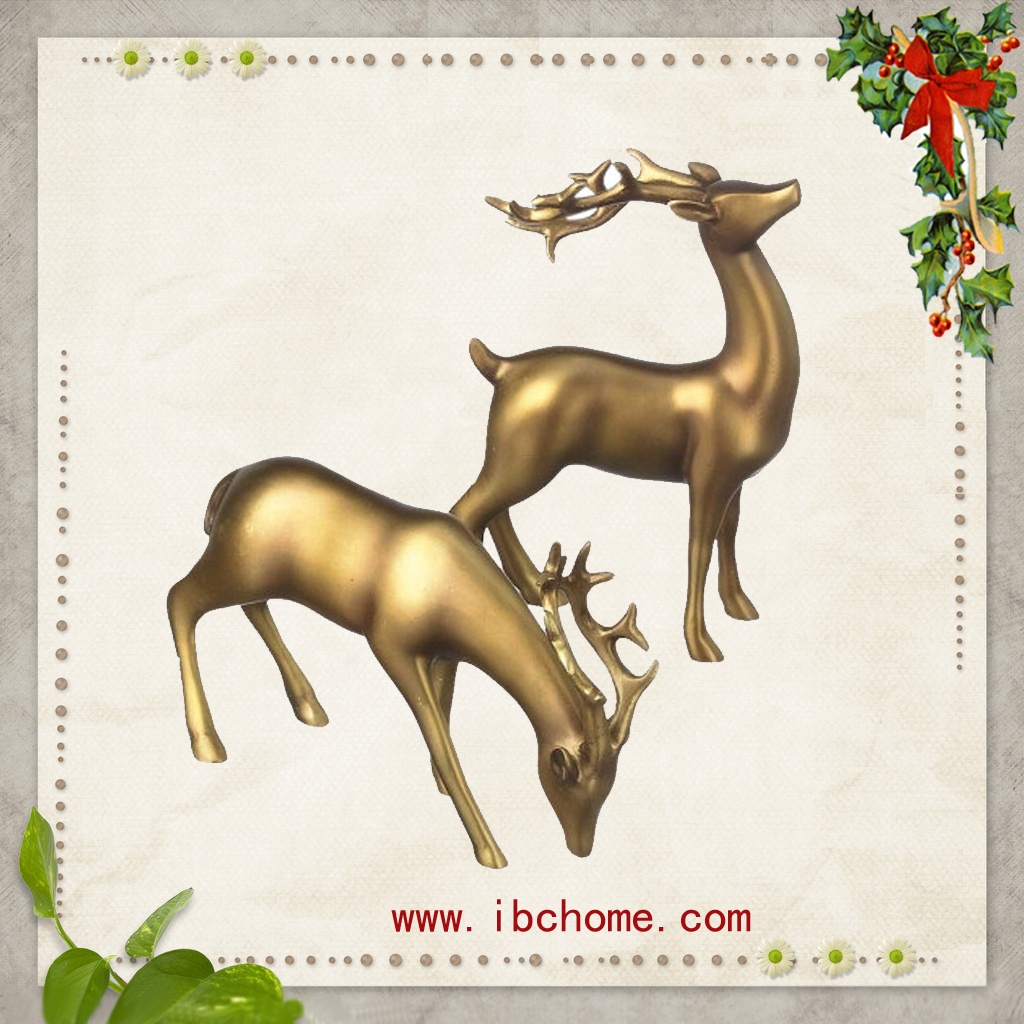 Golden Double reindeer statue,resin Reindeer figures